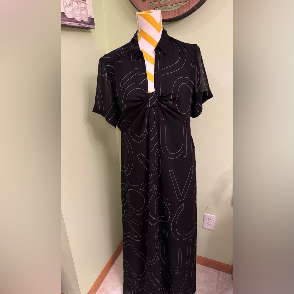 Calvin Klein Illusion Monogram Maxi Shirt Dress Women's 16
